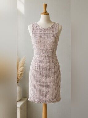 LOFT Sleeveless Tweed Midi Dress in Mauve and Ivory